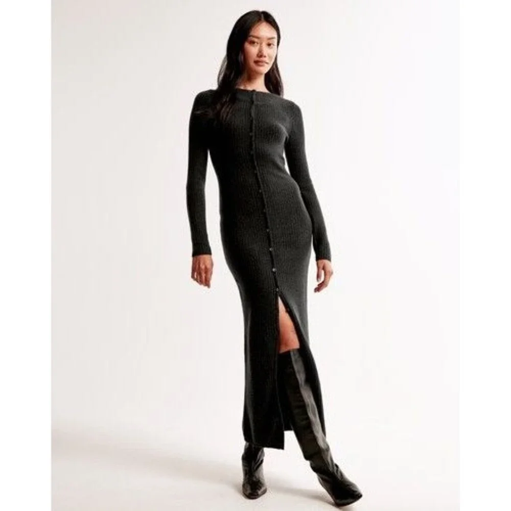 Abercrombie & Fitch Merino Wool Ribbed Knit Maxi Sweater Dress M Minimalist NWT